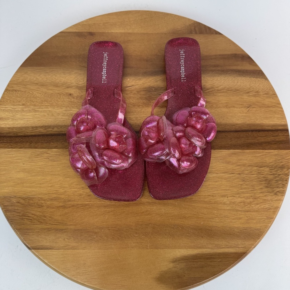 New Womens Jeffrey Campbell Floralee Pink Jelly Thong Flip Flops Sandals Size 10